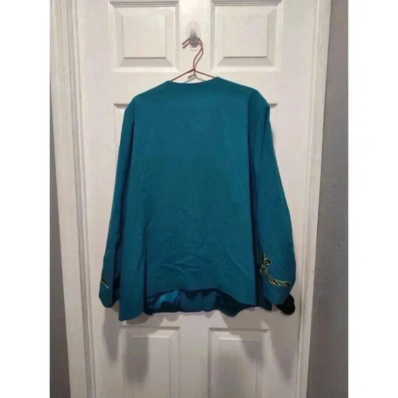 Bob Mackie Vintage Gold Embroidered Fleur-de-Lis Jacket Size 3X‎ Teal Beautiful - Picture 2 of 9